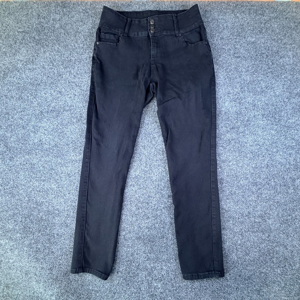 Bamboo Jeans Womens 29x28.5 Black Logo‎ Denim Cotton Stretch Mid Rise Dark Wash